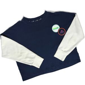 Adidas Stella McCartney Sport Cropped Sweatshirt Navy Blue White Patches Women L